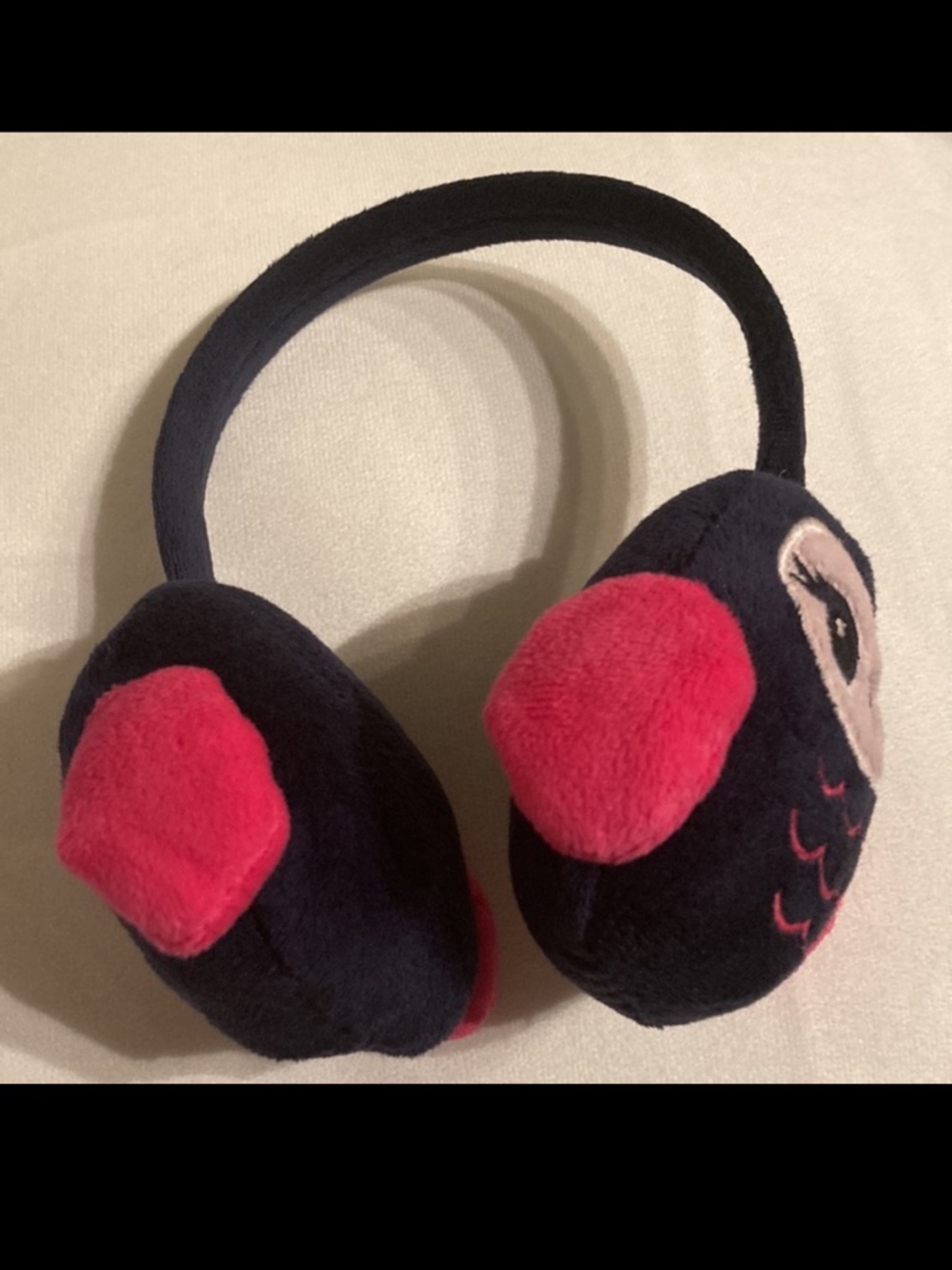 Gymboree Plush Owl Earmuffs. Navy owls with pink wings. So cute and warm. EUC
